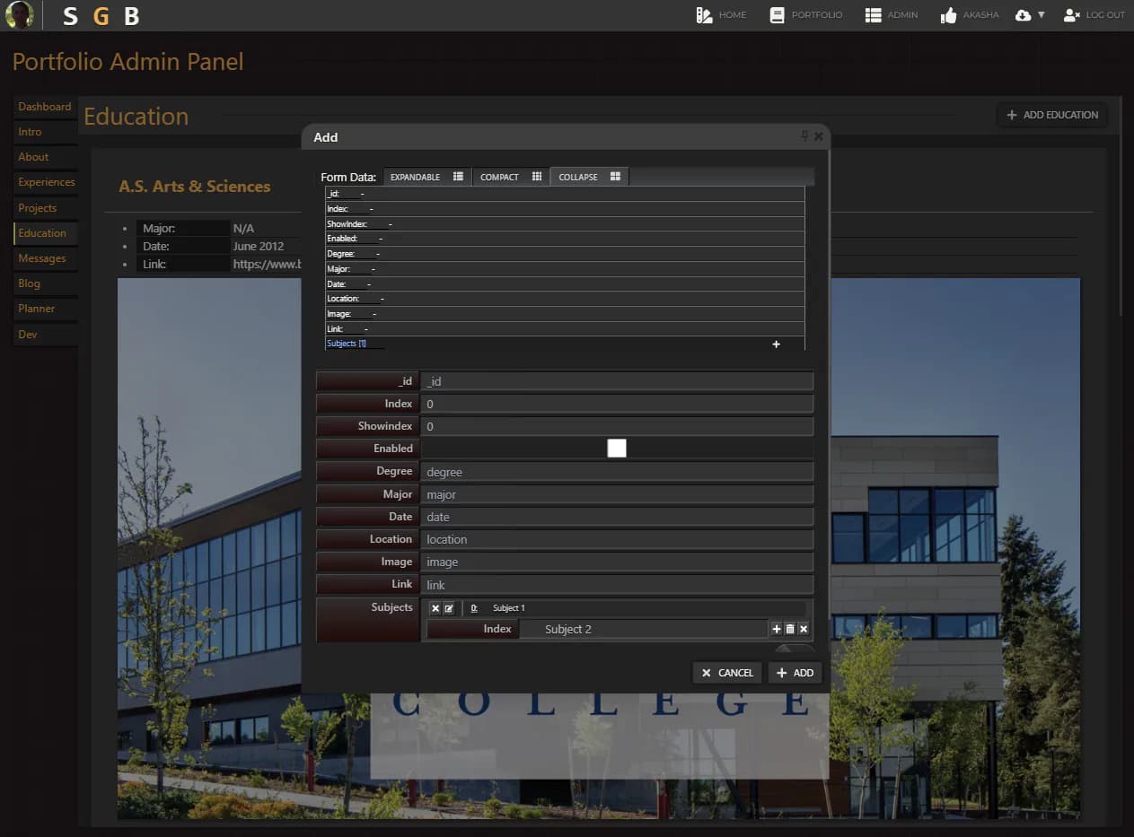 Portfolio and Content Platform interface 1 of 2